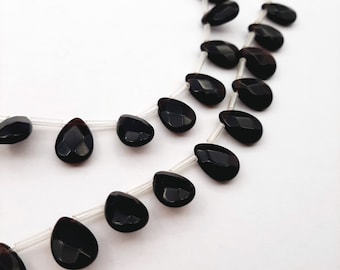 Faceted Black Onyx Briolette Beads: Gemstone Teardrop Drops