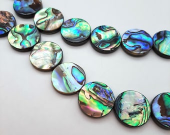 Cuentas de concha de abulón, cuentas de moneda de abulón, cuentas redondas de abulón natural, piedra preciosa de concha perforada de 18 mm