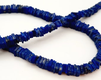 Perles de lapis-lazuli naturels Heishi, perles de lapis-lazuli taillées Heishi, lapis-lazuli, perles carrées