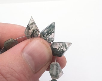 Moss Agate Briolette Beads: Top Drilled Marquise Gemstone Drops