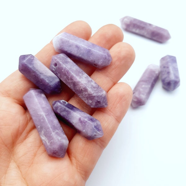 Lepidolite Crystal, Double Terminated Gemstone, Top Drilled Crystal Points, Natural Crystal Wand, Healing Crystals