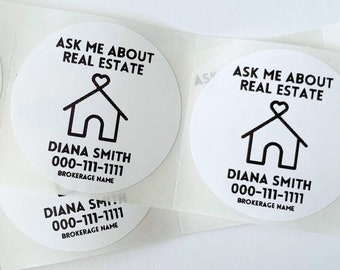 Real Estate Stickers Realtor Sticker Circle Label Custom Sticker for Realtors Marketing Stickers Ask Me About Real Estate Brokerage Sticker