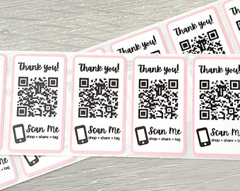 Benutzerdefinierte QR-Code-Thermoetiketten, rosafarbene Aufkleber für Verpackungen, benutzerdefinierte QR-Code-Thermoetiketten, Instagram Social Media-Aufkleber für kleine Unternehmen