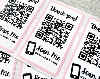 Custom QR Code Thermal Label, Pink Rectangular Sticker for Small Business, Thank You Stickers Packaging Supplies, Scan Me Shop Share Tag