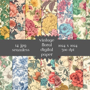 Spring Vintage Floral Digital Paper Set Flower Pattern Scrapbooking Floral Background Pattern Flower Paper Digital