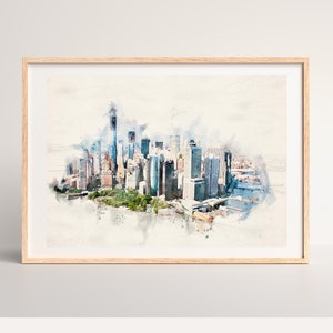 Watercolor New York City Skyline Printable Art NYC Cityscape Minimalist Home Office Decor Gift Digital Download