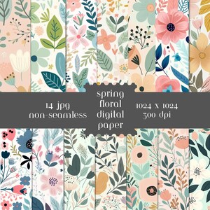 Spring Floral Digital Paper Set Instant Download Digital Paper for Scrapbooking Floral Background Pattern Flowers Paper Digital