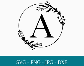 Monogram SVG Alphabet Fancy Monogram Font Alphabet Monogram Cut File Circular Floral Monogram Alphabet Letter Fancy Initial Sublimation DIY