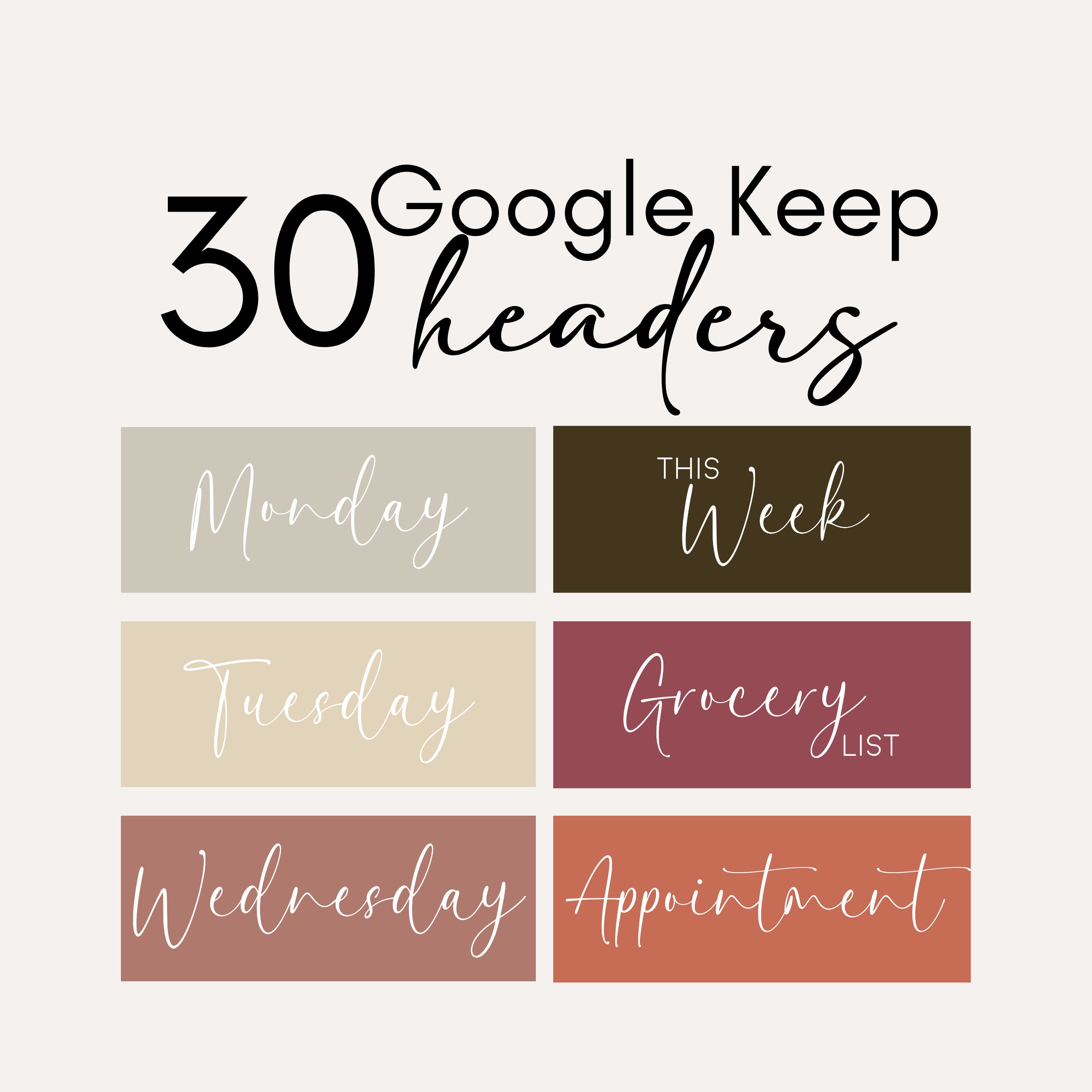 Google Keep Headers for Everyday Google Notes Planner Image Headings for Students Boho Minimalistic Google Reminders Headers PNG