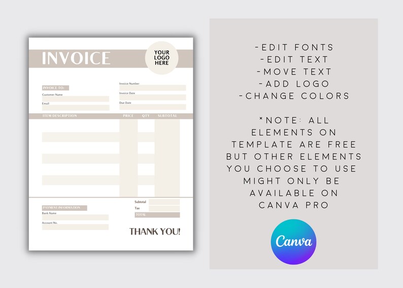 Small Business Invoice Template Canva Editable Order Form Pdf Printable ...