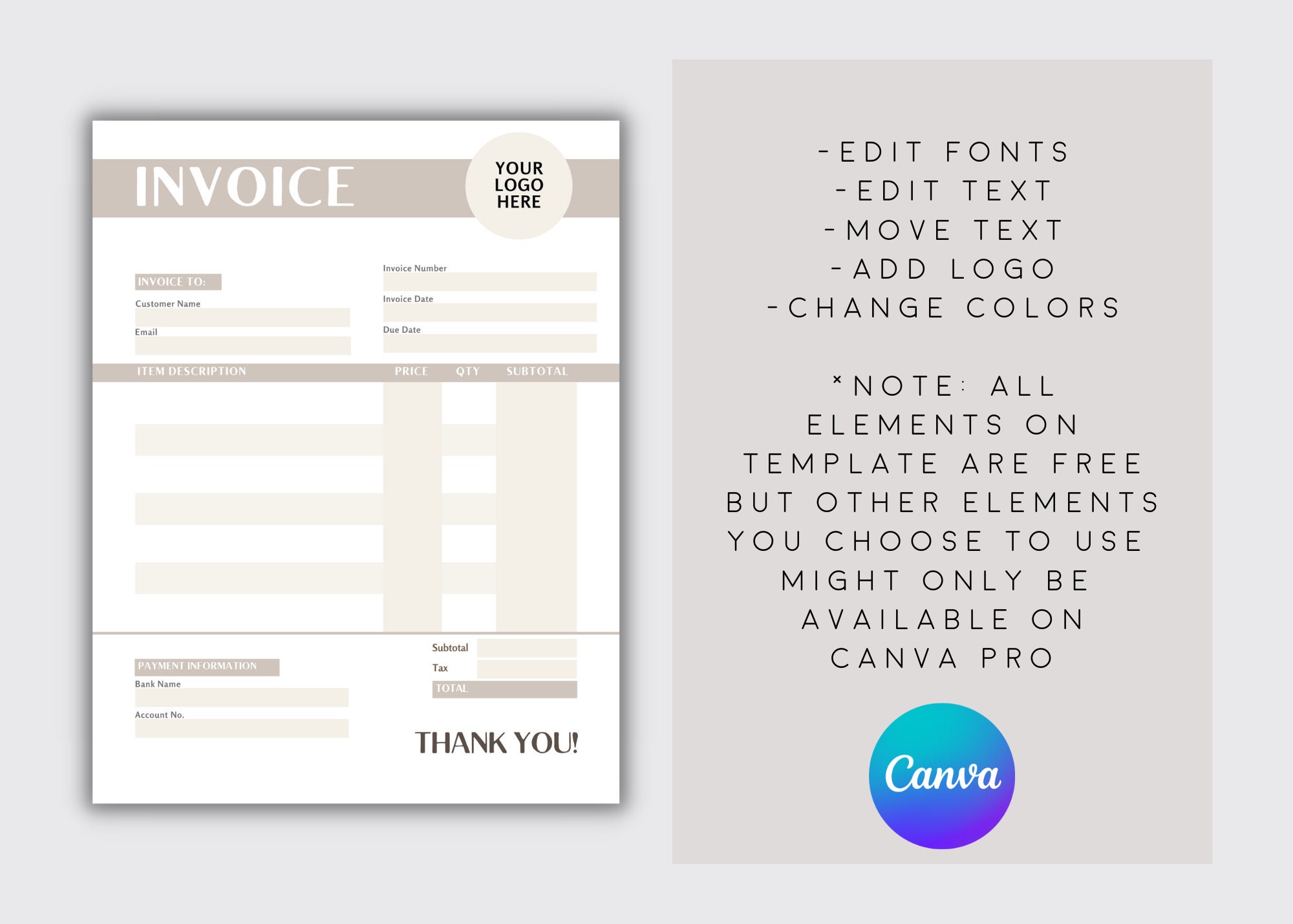 Small Business Invoice Template Canva Editable Order Form Pdf Printable ...