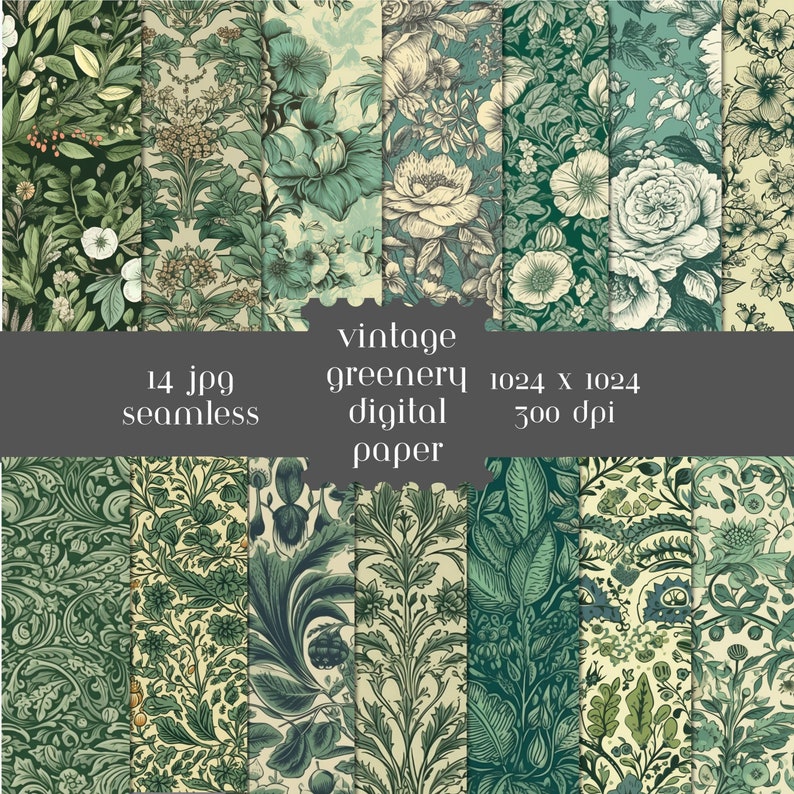 Vintage Greenery Floral Pattern Digital Paper Download Digital Paper ...