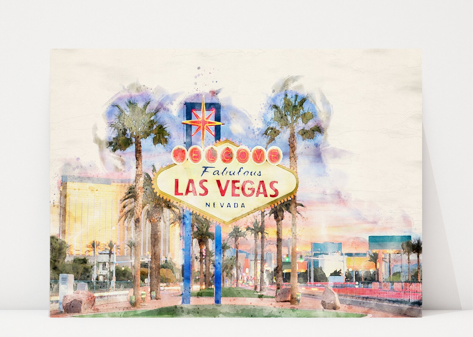 to Las Vegas Watercolor Print Las Vegas Wall Art Etsy
