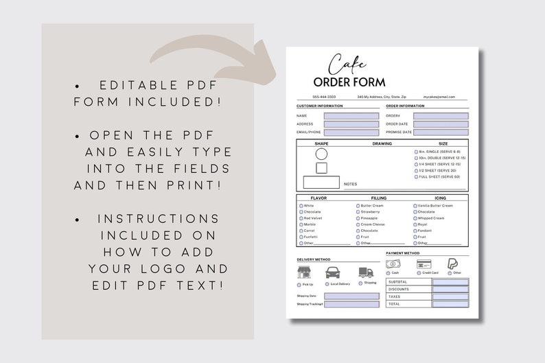 Editable Cake Order Form Template Canva Printable Custom Client Sheet ...