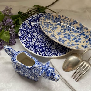 Assiette décoré Gien modèle Béatrice avec des fleurs bleu 1980