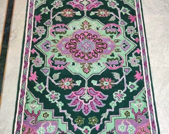 Wool Rug-Handmade-Persian Design Turquoise  Area Rug-Hand tufted Rug-Wool Carpet-Hand Woven Rug-Green Purple Multi Color Rug-Free Shipping