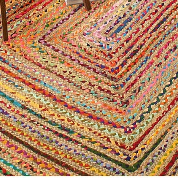Teppiche-100% Natürliche Baumwolle Jutefaser Rechteckiger Teppich-Boho Teppich-Chindi Teppiche-Yoga Mediation Rugs-Eco friendly Rugs-Handmade-Room Dekor