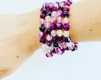 Fathers day Gifts-Agate Protection Bracelet-Healing Gemstone Purple Pink Agate-Mala Bracelet for Men-Bracelet for Women-Zen-Spiritual gifts