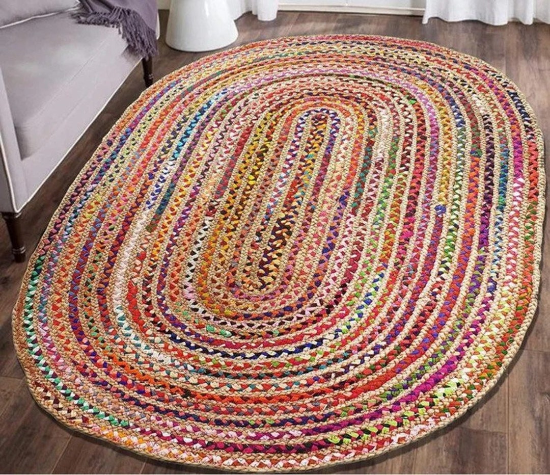Rugsjute Cotton Round Rugoval Multicolour Floor Rugjute Rughand