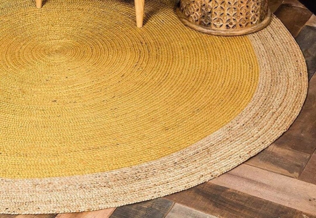 Rugsyellow Gold Jute Round Rugjute Area Rugrughand Made Etsy