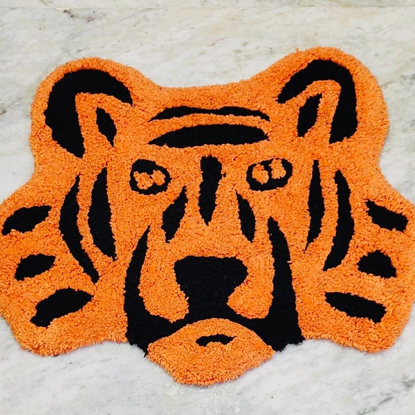 Coton Mat-Animal Design Coton Mat-Fait à la main- 100% Coton- Ultra Doux et Absorbant-Tapis de sol-Tapis en coton pur-Tapis Tigre-Lavable en machine