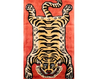 Rugs-Tiger Rug-Tibetan Tiger Multi  Colour Rug -Custom Size Rug- Animal Pattern Carpet- Living Room Rug-Bedroom Rug- Christmas gift-Area Rug