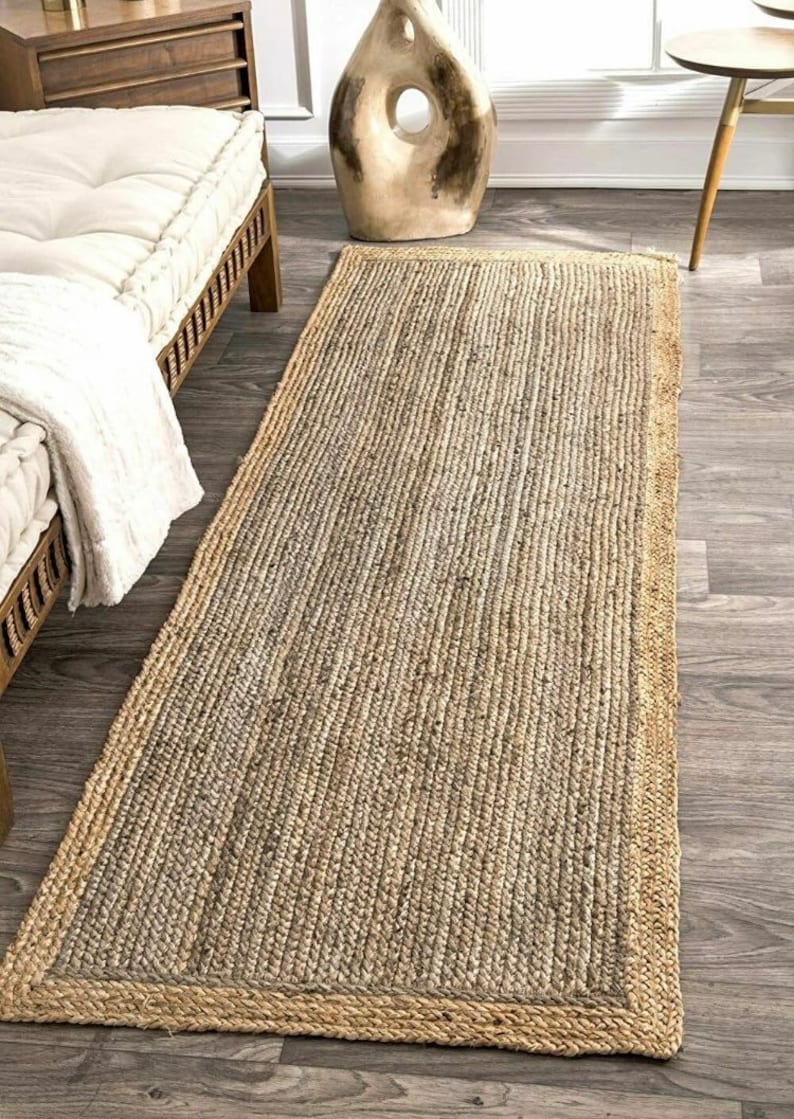 Rugs-Runner Alfombra de yute trenzada a mano Tamaño personalizado Alfombra Granja Área de yute Alfombra para decoración del hogar-Pasillo-Cocina Sala de estar-Ecológico-Regalos Natural grey