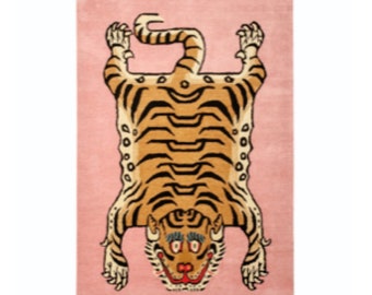 Rugs-Tiger Rug-Tibetan Tiger Multi  Colour Rug -Custom Size Rug- Creative Pattern Carpet- Living Room Rug-Bedroom Rug- Christmas gifts