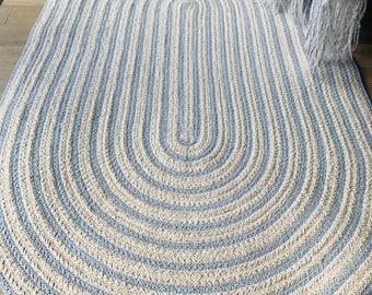 Blaue Creme Badematte-Hand Made-100% Baumwolle- Ultra Weich und Saugfähig-Boden Teppiche-Reine Baumwollmatten-Natürliche Teppich-Maschine waschbar Oval Mat-Eco