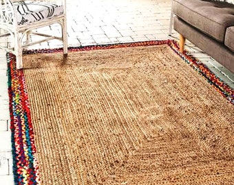 Rugs-100% Natural Cotton Jute fiber Rug-Bohemian Rug-Chindi Rug- Square Rugs-Yoga Mediation Rugs-Eco friendly Rugs- Handmade-Room Decor