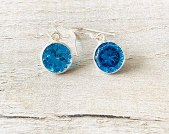 Crystal Earrings=Blue Gemstone Earrings-Christmas gift -gift for Her-925 Silver Earrings-Gift for her-Girlfriend Gift-Wife Gift-Mom Gift