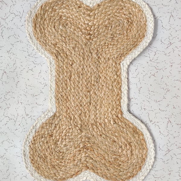 Jute Rug Mat-All Natural Handmade Jute Bone Shape Rug -Placemat for Dog's Water and Food Bowl-Pet Mat-Entryway Rug- Kitchen Rug-Laundry Rug-