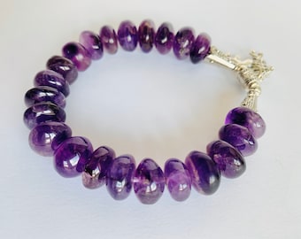 Amethyst Bracelet-Third Eye Chakra Genuine Amethyst Gemstone Bracelet-Mothers day gift-Meditation Bracelet-Stretch-Zen-Wife gift-friend gift