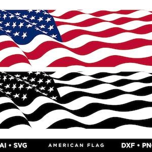 Può includere: Due versioni della bandiera americana, una in rosso, bianco e blu, e l'altra in bianco e nero. Entrambe le bandiere sventolano al vento.