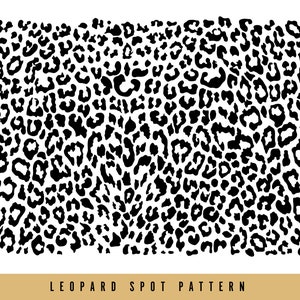 May include: Black and white leopard print pattern. The pattern is made up of irregular black spots on a white background.
