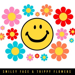 Smiley Face & Trippy Flowers vector