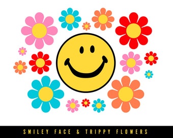 Smiley Face & Trippy Flowers vector