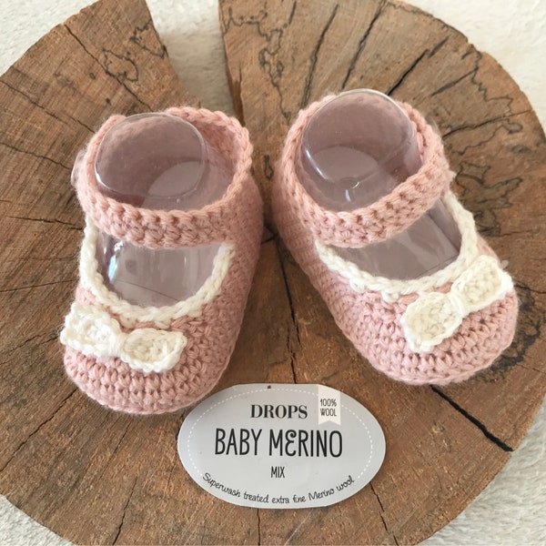 Babyschuhe/Ballerinas Gr.16-17, gehäkelt, Merinowolle, Babyschühchen puderrosa, Neugeborenenschuhe