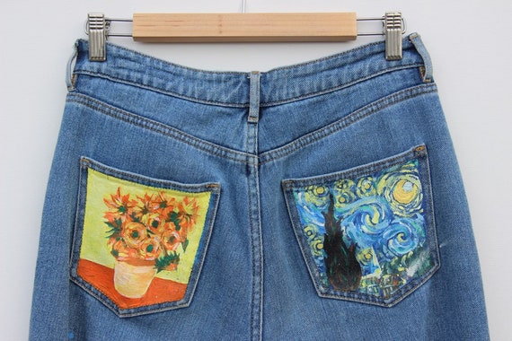 Van Gogh Painted Denim Pants | Etsy