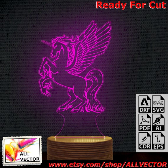 Download Pegasus Unicorn 3d Illusion Acrylic Hologram Night Led Lamp Etsy