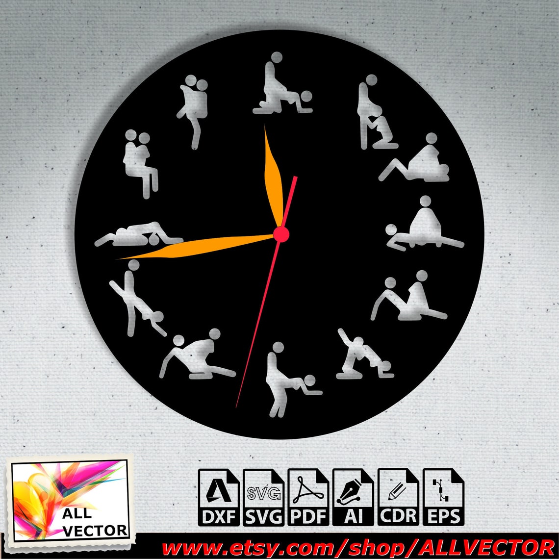 Kamasutra Wall Clock laser cut svg dxf files file Etsy