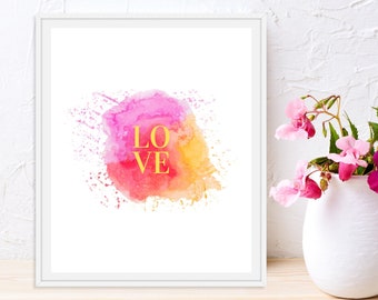 Love Watercolor Valentine's Day Decor | Valentine Printable for Kids Gift | Love Sign | Valentine Wall Decor | Printable Word Watercolor Art