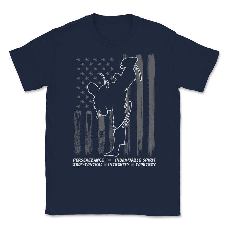 Cool American Flag Proud Taekwondo Martial Arts Gift Patriotic Martial Art Black Belt Fighter Apparels Unisex T-Shirt