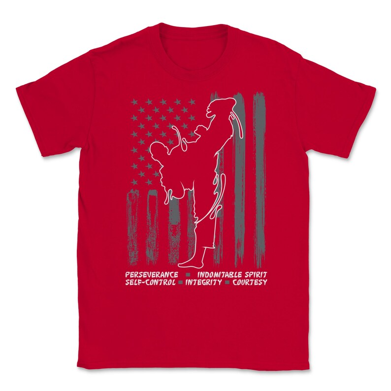 Cool American Flag Proud Taekwondo Martial Arts Gift Patriotic Martial Art Black Belt Fighter Apparels Unisex T-Shirt