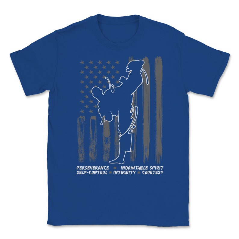 Cool American Flag Proud Taekwondo Martial Arts Gift Patriotic Martial Art Black Belt Fighter Apparels Unisex T-Shirt