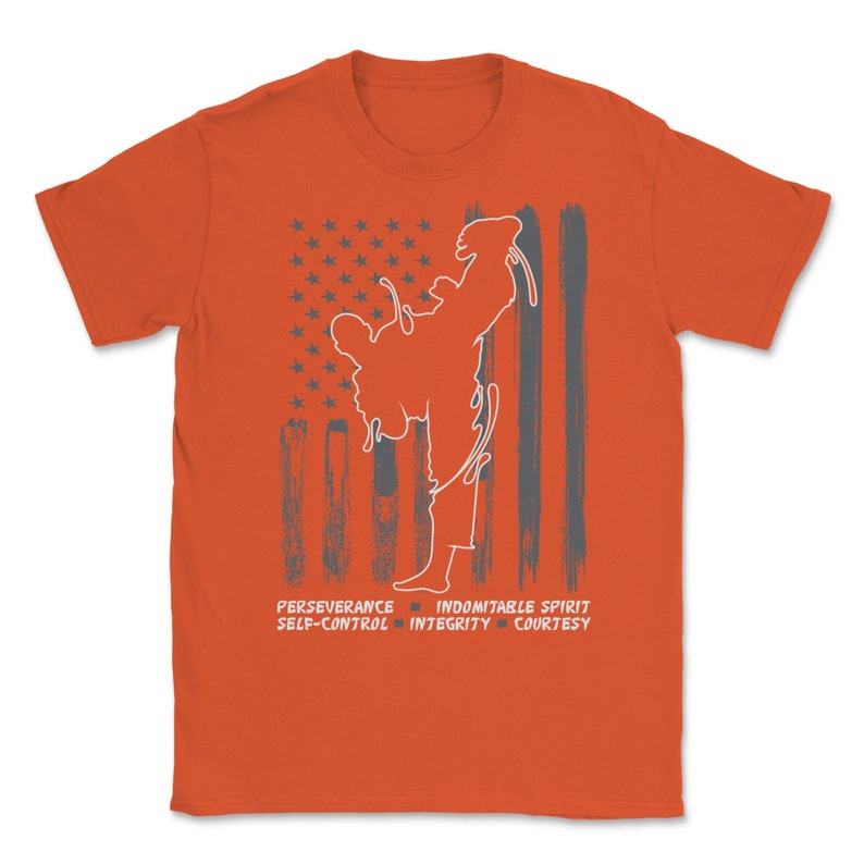 Cool American Flag Proud Taekwondo Martial Arts Gift Patriotic Martial Art Black Belt Fighter Apparels Unisex T-Shirt