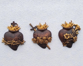 Holy Family Hearts , Wooden hearts set 3 , Jesus, Virgin Mary ,Saint Joseph