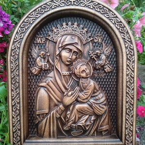 Handmade Wooden Icon of the Virgin Mary – Christian Wall Art – Sacred Religious Decor for Home or Prayer Room