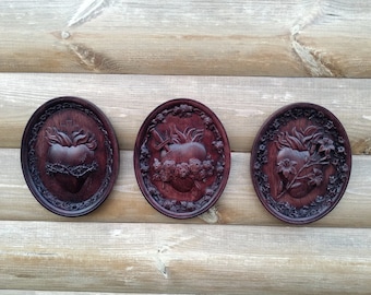 Holy Family Hearts Wooden Hearts Panels Wall Hanging Religious Home Decor Three Wooden Panels