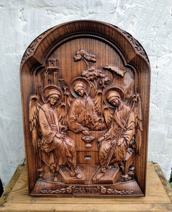 Wooden Carved Holy Trinity Icon: Orthodox Religious Art - Etsy